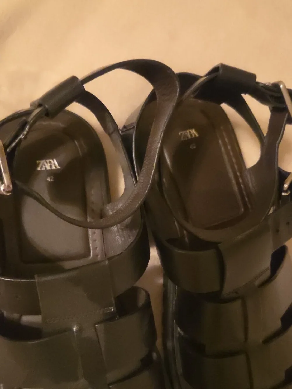 Zara Black Leather Buckle Gladiator Sandals, Sz 11 - Picture 3 of 5